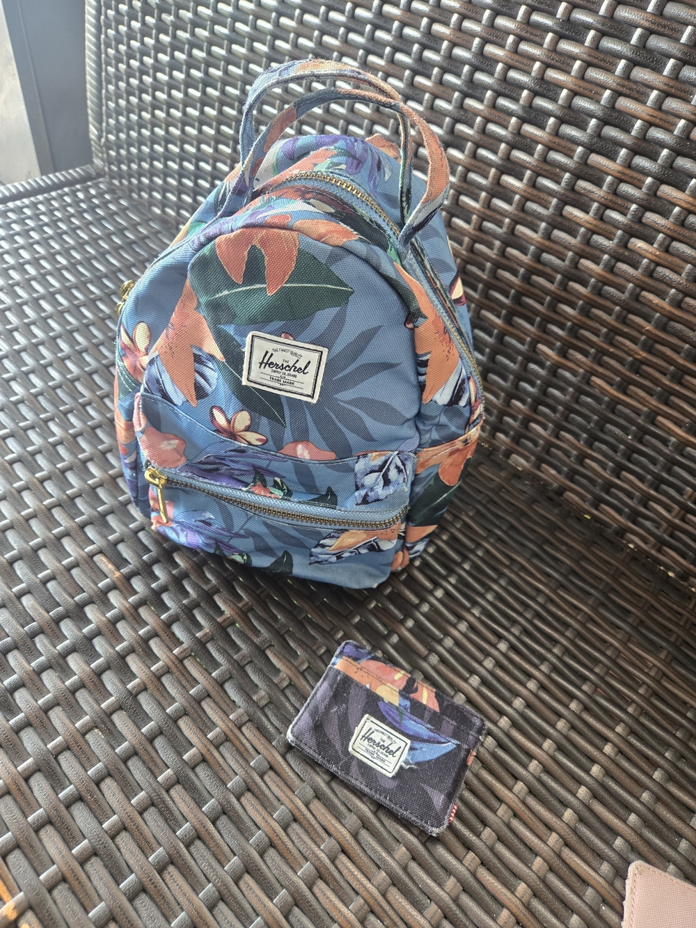 Herschel Supply Company Kids Floral Mini Backpack in Blue with Orange Accents